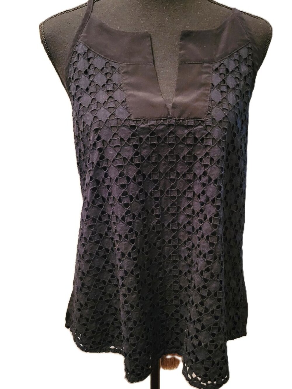 Athleta Black on Black Overlay Halter Top - L